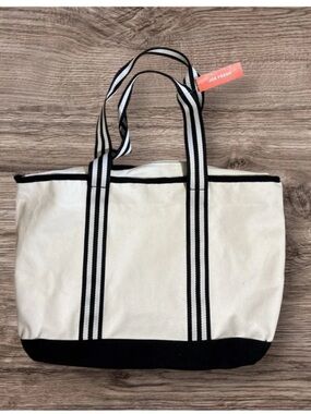Joe Fresh white and Black Striped-Handle Canvas Tote